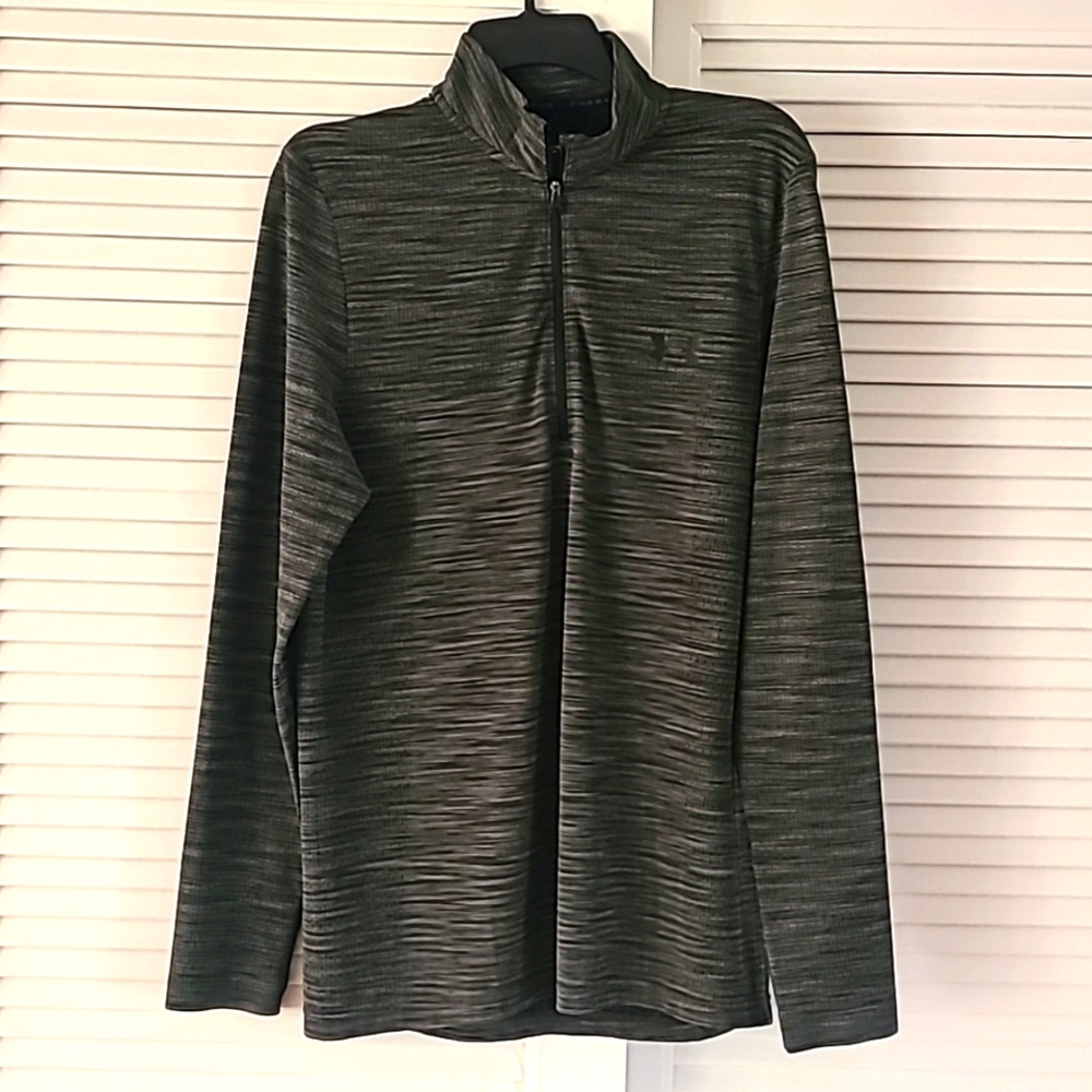 Under Armour Heatgear Threadborne Fitted Lg Slv 1/4 Zip Shirt Sz M Olive/Blk